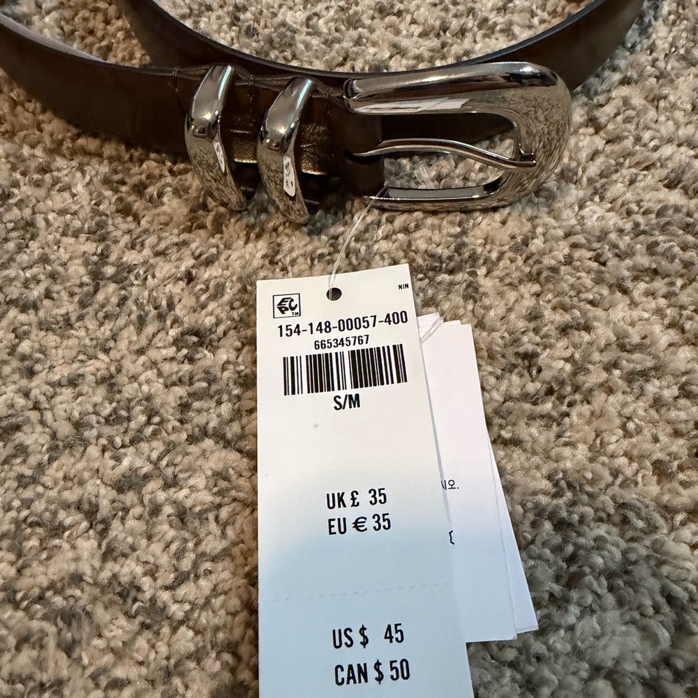 NWT A&F Modern Essential Embossed Crocodile Leather Belt in Brown - S/M - Picture 3 of 5